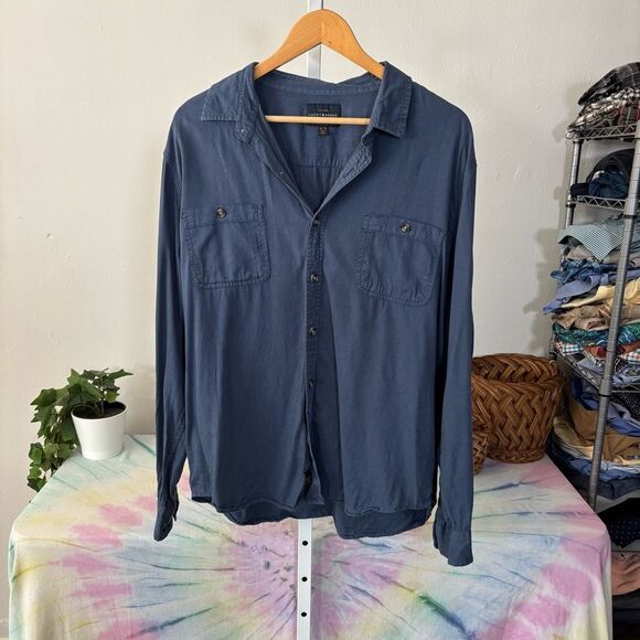 Lucky Brand Navy Casual Shirt cotton viscose blend mens XL button down men’s - Picture 4 of 8